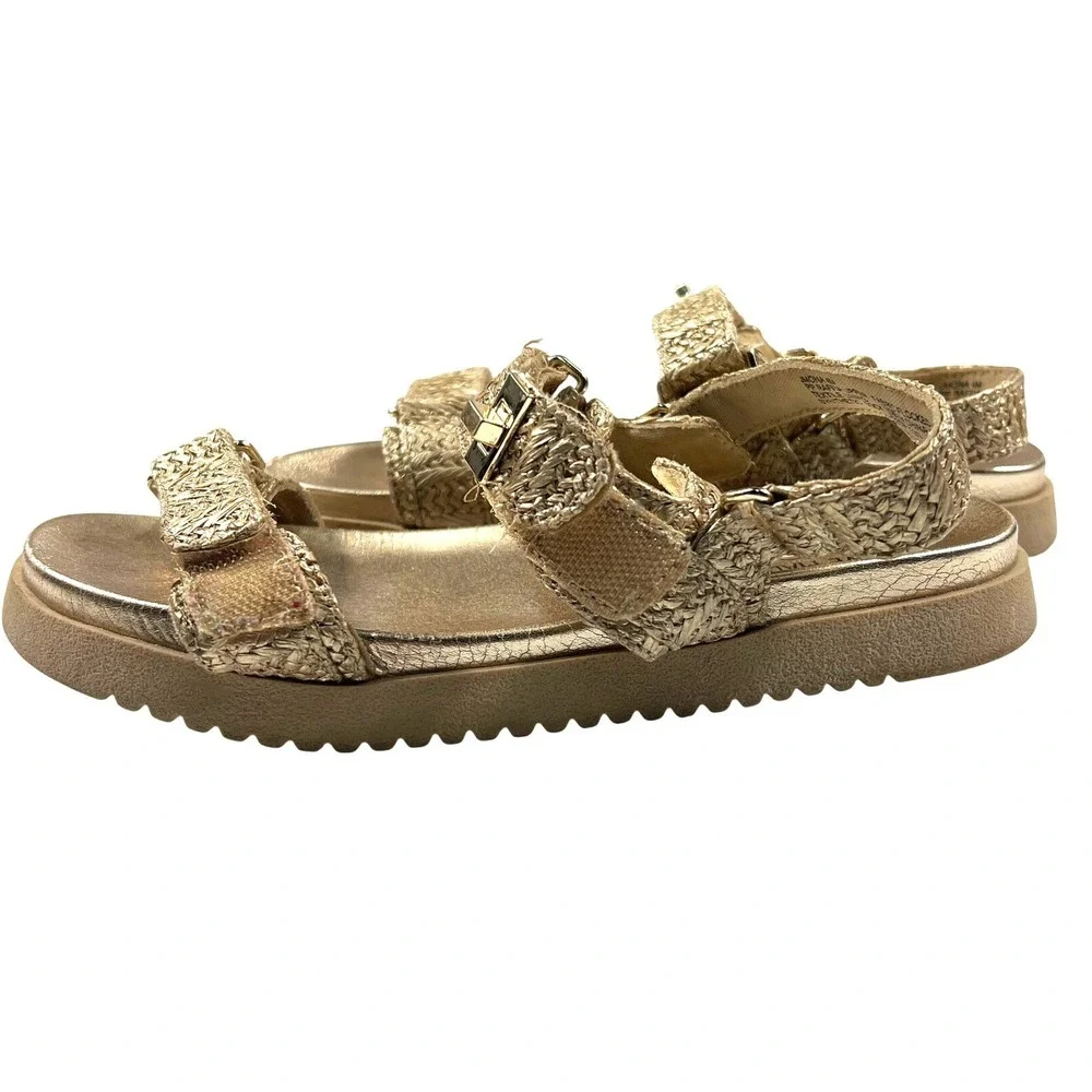 Steve Madden Kids Mona Gold Raffia Platform Sandals Size 4 Metallic Summer Beach